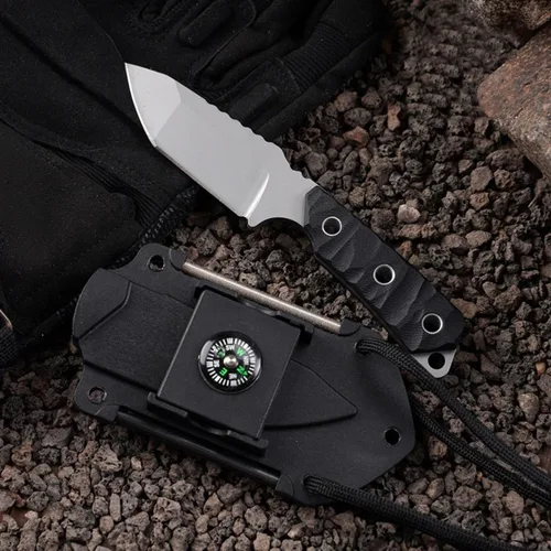 Miniatura 2 de Cuchillo de caza pequeño de hoja fija con funda, cuchillo de caza de supervivencia con iniciador de fuego, brújula, espejo, hoja de 2.36 pulgadas