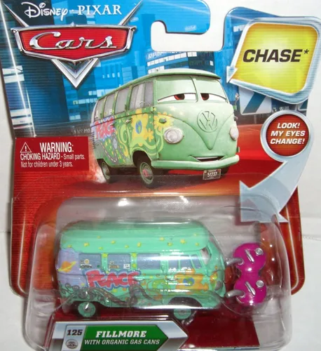 Disney / Pixar CARS Movie 155 Coche fundido a presión con ojos lenticulares Serie 2 Fillmore con latas de gas orgánico Chase Piece!