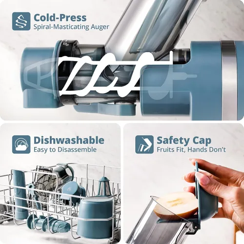 Miniatura 6 de Greater Goods Exprimidor de prensa en frío, potente extractor de jugo de masticación lenta con motor silencioso para frutas y verduras, alto Azul