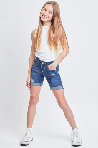 Miniatura 5 de YMI Wannabettafit Pantalones cortos de ciclismo de tiro medio con puños enrollables para niñas