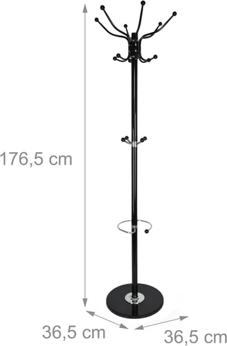 Miniatura 4 de Relaxdays Perchero con paraguas, alto x profundo: 69.5 x 14.4 in, 16 ganchos para ropa, colgador de suelo, V. Colores, 80% acero, negro, plata, 69.5