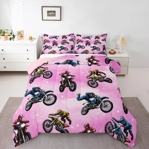 Miniatura 13 de Erosebridal Juego de ropa de cama de motocross tamaño individual, juego de edredón deportivo extremo para niños y adolescentes, edredón acolchado