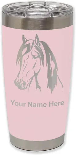 Miniatura 12 de LaserGram Vaso aislado al vacío de 20 onzas, cabeza de caballo 1, grabado personalizado incluido (negro)