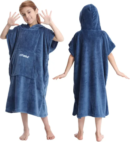 Miniatura 8 de Hiturbo Toalla para niños cambiadora: toallas de baño de felpa suave, sudadera con capucha cálida de forro polar coral, poncho de surf de natación