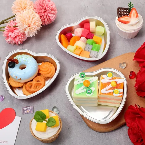Miniatura 2 de Nuogo Moldes de papel de aluminio de 5 pulgadas con forma de corazón para pasteles con tapas transparentes de 7.6 fl oz/7.92 onzas, molde desechable