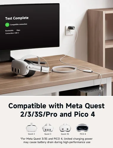 Miniatura 4 de JSAUX Cable de enlace de 16 pies con carga compatible con accesorios Meta Quest 3S/Quest3/2/Pro Carga mientras juegas: USB 3.0 de datos de alta
