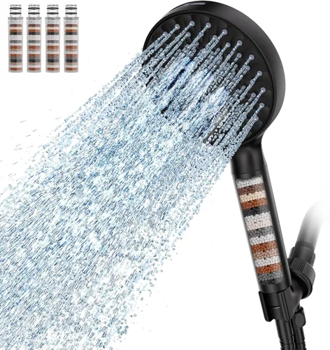 Miniatura 17 de SR SUN RISE Cabezal de ducha filtrado con mango de alta presión, 9 modos de rociado, cabezal de ducha desmontable, filtros suavizadores de agua