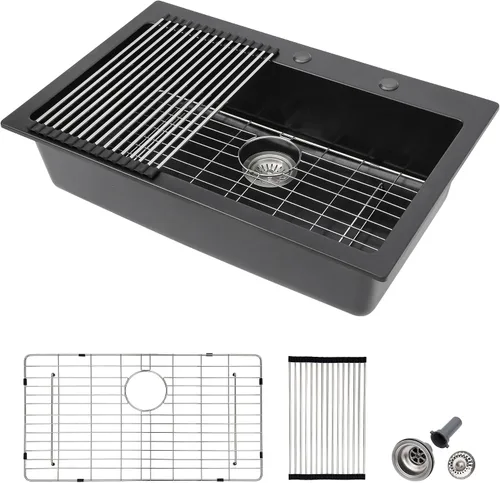 Miniatura 12 de Fregadero de preparación de barra de montaje inferior de 12 x 16 pulgadas, color negro mate, compuesto de cuarzo, clásico bajo encimera, lavabo