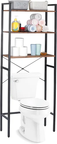 Miniatura 10 de SUPER DEAL Estante de almacenamiento sobre el inodoro, organizador de baño de 3 niveles, estante de madera, color blanco