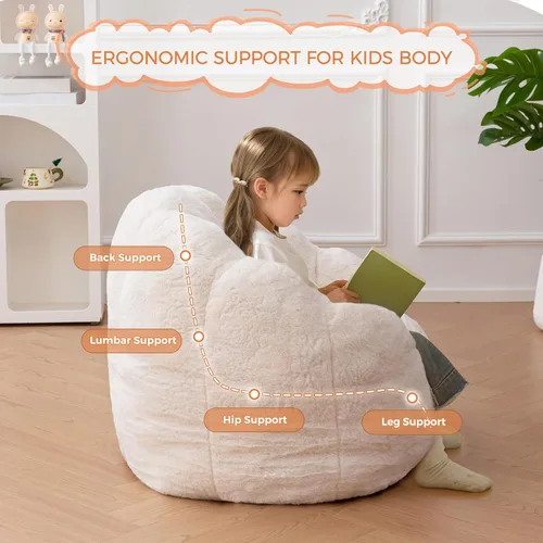 Miniatura 7 de MAXYOYO Puf para niños, sofá de puf en forma de floral, sofá de felpa de piel sintética para niños y niñas, sofá acogedor para guardería, Beige