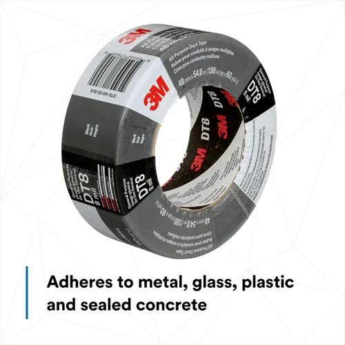 Miniatura 5 de 3M Cinta adhesiva DT8, paquete de 3, resistencia industrial, multiuso, cinta de color negro, 1.88 pulgadas x 60 yardas, desgarro a mano, adhesivo