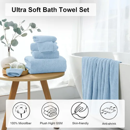 Miniatura 2 de Juego de 8 toallas de baño grandes azules para la familia - 2 sábanas de toalla de baño extragrandes, 2 toallas de mano, 4 paños - 600GSM suaves