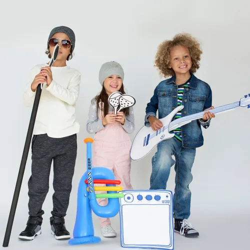 Miniatura 7 de TOYANDONA Instrumento musical inflable, 6 piezas, instrumento inflable para banjo, trompeta, cuerno, premios de carnaval, decoraciones de fiesta