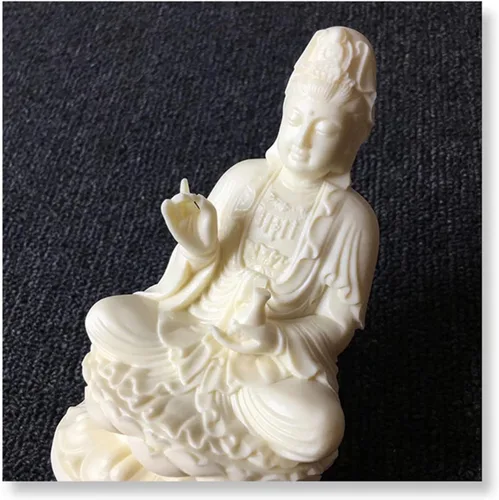 Miniatura 5 de Diosa de la misericordia Guan yin Buda estatua en loto Escultura de Quanyin blanca para decoración de oficina en casa Bendición de estatua