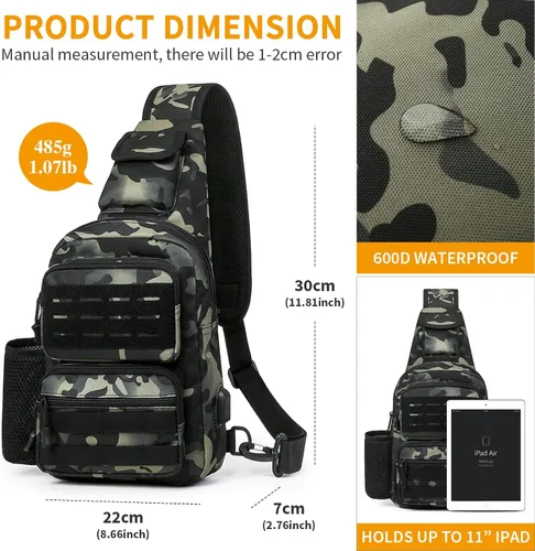 Miniatura 9 de BAIGIO Tactical EDC Sling Bag Militar Una Correa Hombro Mochila Molle Range Bolsas Paquete de Pecho, #01-verde militar, Pequeño, Bolso táctico