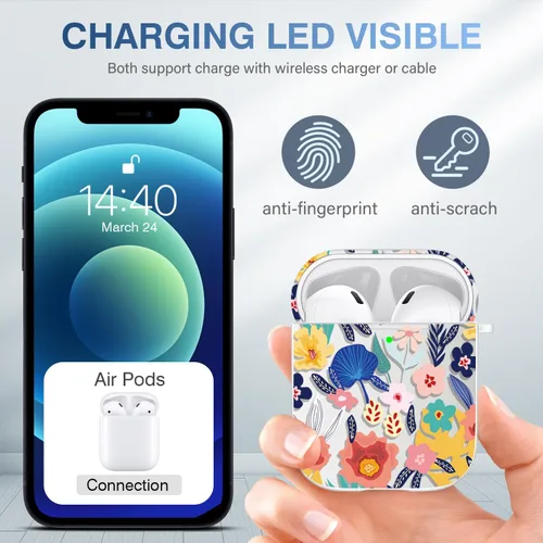 Miniatura 5 de Maxjoy Funda compatible con AirPods de 2ª generación, bonita funda protectora suave con diseño de flores para AirPods Gen 1 y 2, diseño de flores