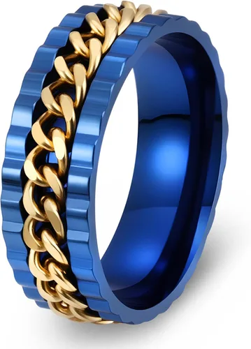 Miniatura 8 de Anillos giratorios para hombres y mujeres, anillos de ansiedad para hombres, anillos de cadena para adultos, anillos de titanio y acero Negro azul
