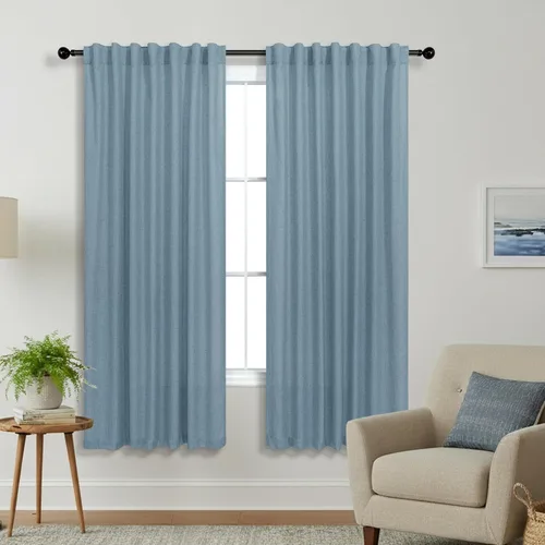 Miniatura 25 de KOUFALL Cortinas de lino azul marino de 84 pulgadas de largo, cortinas transparentes azul oscuro para sala de estar y dormitorio, medianoche