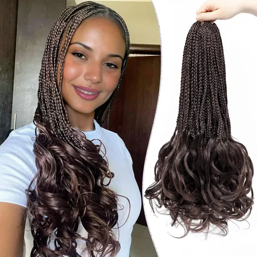 Miniatura 11 de Trenzas de ganchillo rizadas francesas de 22 pulgadas, 8 paquetes, trenzas de caja diosa grises para mujeres, de ganchillo pre-trenzadas con Trenzas