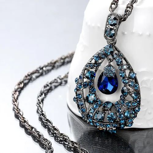 Miniatura 5 de Qlady Collar con colgante largo, suéter, cadena de gotas, collar de declaración, accesorios de joyería, colocación elegante para mujer