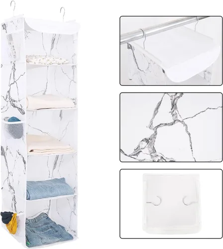 Miniatura 6 de BrilliantJo Organizador Colgante de Armario de 5 Estantes, Paquete de 2 Almacenamiento Colgante con 6 Bolsillos Laterales para Ropa y Zapatos