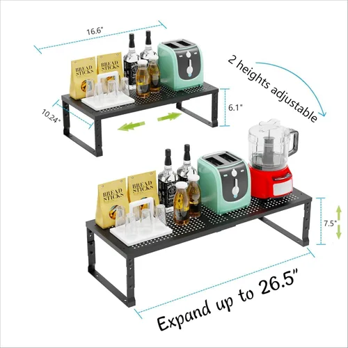 Miniatura 3 de Jojocross Organizador de Cocina Apilable Ajustable Expandible, Estante para Especias, Estantes de Almacenamiento de Despensa de Metal, Estante de 3