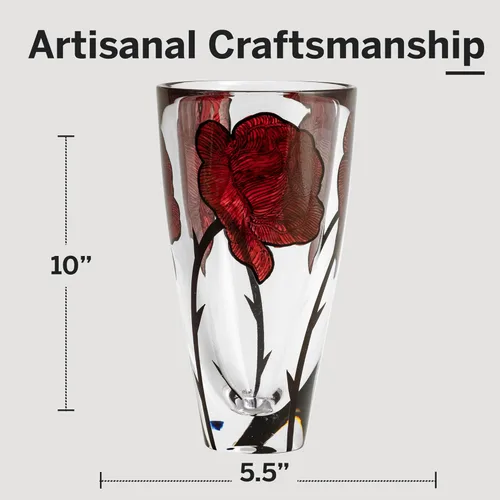 Miniatura 5 de Kosta Boda Jarrón de tatuaje de 10 pulgadas, vidrio pintado a mano, inspirado en tatuajes de rosas, decoración para el hogar y la oficina, centro