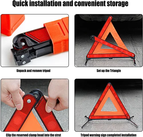 Miniatura 7 de gunhunt Paquete de 1 triángulos de advertencia estándar, advertencia de emergencia triangular reflectante, triángulo de seguridad plegable, señal