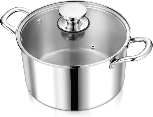 Miniatura 10 de P&P CHEF Olla de 4 cuartos de galón de acero inoxidable tricapa, olla de 4 cuartos de galón para cocinar pasta con tapa visible para sopa