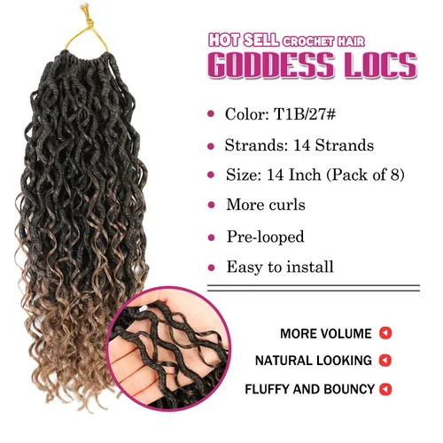 Miniatura 2 de SamBraid Goddess Locs - Cabello con ganchillo de 14 pulgadas, 8 paquetes de nuevo pelo de ganchillo falso de diosa para mujeres afroamericanas, pelo