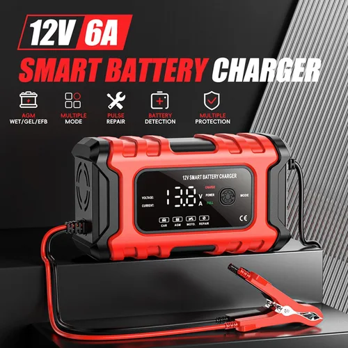 Miniatura 2 de Cargador de batería de automóvil, cargador inteligente de batería de goteo de 12V 6A, mantenedor desulfatador de batería automotriz de 12V