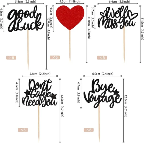 Miniatura 2 de 30 piezas de adornos para cupcakes con purpurina «We Will Miss You» Don't Go We Need You Bye Voyage Good Luck Heart Cupcake Picks para despedida