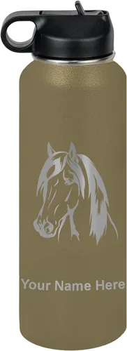 Miniatura 70 de LaserGram Botella de agua personalizada, cabeza de caballo 1, acero inoxidable de doble pared aislada al vacío con popote superior, regalo grabado