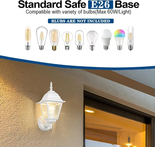 Miniatura 9 de Faroles de pared para exteriores, paquete de 2 luces blancas impermeables para porche, con vidrio transparente, aplique de aluminio resistente a