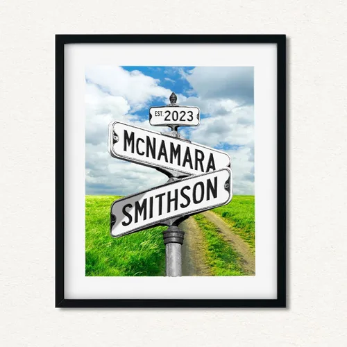 Miniatura 13 de Póster de Lienzo de Señal de Calle Vintage con Nombre Personalizado para Pareja, Póster de Lienzo de Señales de Calle de Encrucijada con Fecha