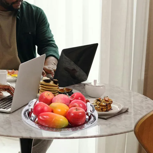 Miniatura 2 de SHOWERORO Bandeja de servir de estilo europeo con patrón redondo de 13.18 pulgadas, plato de frutas para aperitivos, postres y almacenamiento