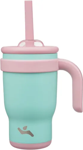 Miniatura 30 de Konokyo Vaso de 14 onzas con asa lateral, botella de agua aislada con popote y tapa 2 en 1, taza de acero inoxidable, taza de café de viaje