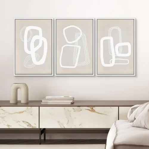 Miniatura 229 de SIGNWIN Lienzo enmarcado para pared, arte con pinceladas de flujo neutro en tonos beige abstractos, ilustraciones, arte moderno, decorativo