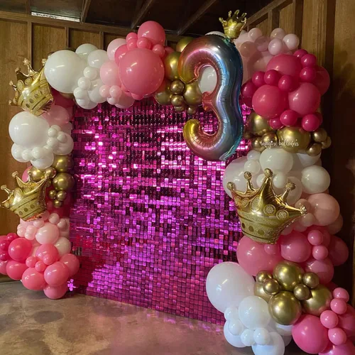 Miniatura 6 de COKAOBE Telón de fondo de pared con brillo rosa intenso, 24 piezas de panel cuadrado de telón de fondo con lentejuelas brillantes, fondos 2-Rosa