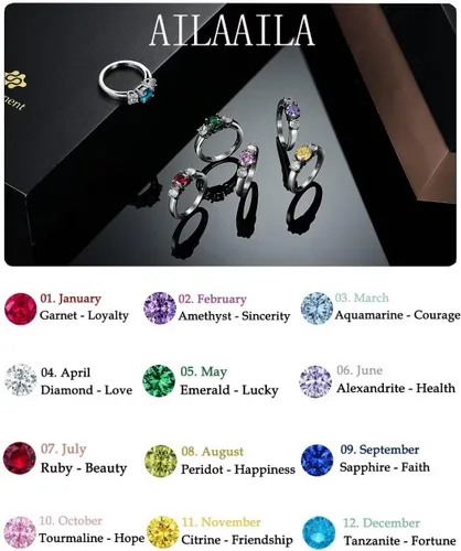 Miniatura 5 de Anillos clásicos de piedra natal para niñas y mujeres, tallas 1-10, circonita cúbica, acero inoxidable, anillo de cumpleaños, para madre, hija