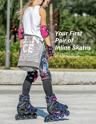 Miniatura 5 de 2PM SPORTS Vinal - Patines en línea ajustables intermitentes para niñas, todas las ruedas se iluminan, divertidos patines iluminadores para niños