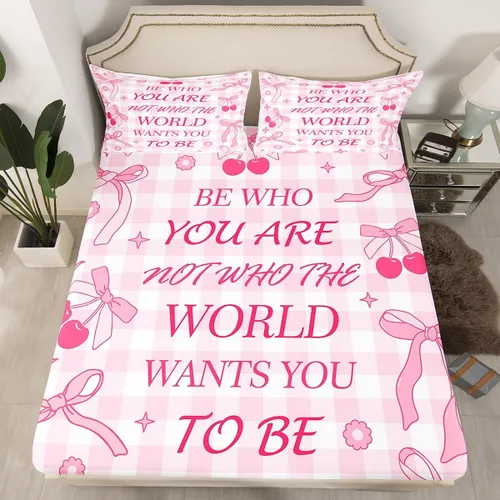 Miniatura 44 de Sábana bajera con lazo azul tamaño individual, juego de ropa de cama de princesa con cerezas, estrellas y flores margaritas de dibujos animados