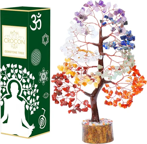 Miniatura 23 de Crocon Árbol de la vida de cristal de cuarzo transparente, chakra para energía positiva, decoración de Feng Shui, árbol bonsái de dinero con piedras