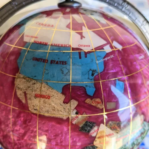 Miniatura 7 de Unique Art - Tablero de mesa de 10 pulgadas de alto, globo del mundo con piedras preciosas del océano con soporte de aleación de zinc de 4 patas