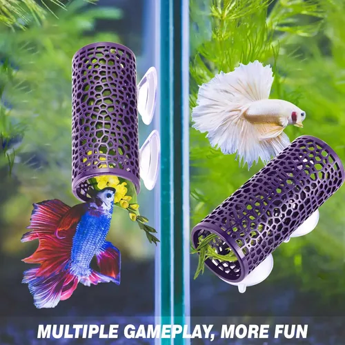 Miniatura 3 de Abizoo Betta Cave - Túnel de pescado morado con agujeros para hábitat de peces pequeños y camarones, refugio Betta Toys Shelter Hideaway, adorno