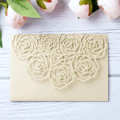 Miniatura 3 de Página interior personalizada, cortada con láser, bolsillo para tarjetas de invitaciones de boda con sobre para fiesta de cumpleaños, invitación