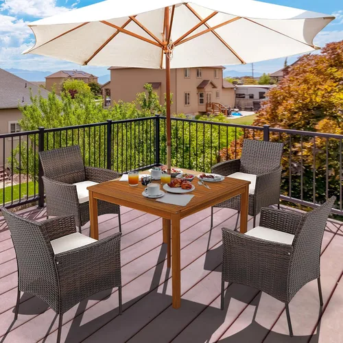 Miniatura 2 de Tangkula Patiojoy - Juego de 4 sillas de comedor para exteriores, de polietileno, resistentes a la intemperie, con cojines extraíbles, para jardín