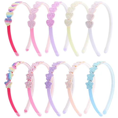 Miniatura 7 de Diademas para niñas, 10 unidades, diadema brillante para bebé, bandas para el cabello con purpurina, bandas coloridas para la cabeza para niñas