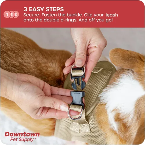 Miniatura 5 de Downtown Pet Supply Arnés para perro sin tirones, tamaño X-Grande, color caqui - Arnés ajustable con tela de malla acolchada y ribete reflectante