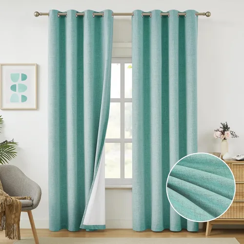 Miniatura 14 de Cortinas opacas de lino beige Melodieux de 63 pulgadas de largo para dormitorio, sala de estar, 100% cortinas con ojales para bloquear la luz